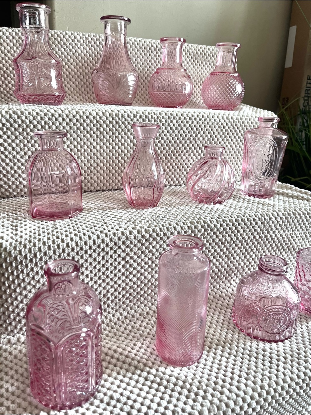 Pink Decorative Pressed Glass Bud Vases - Brand Unknown